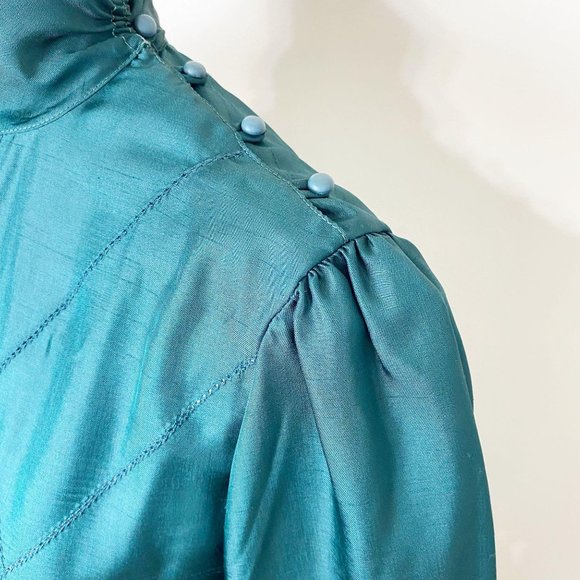 VTG 1970s Green High Neck Blouse - Picture 7 of 12